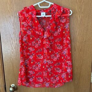 Cabi Red Floral Women's Top Size Small